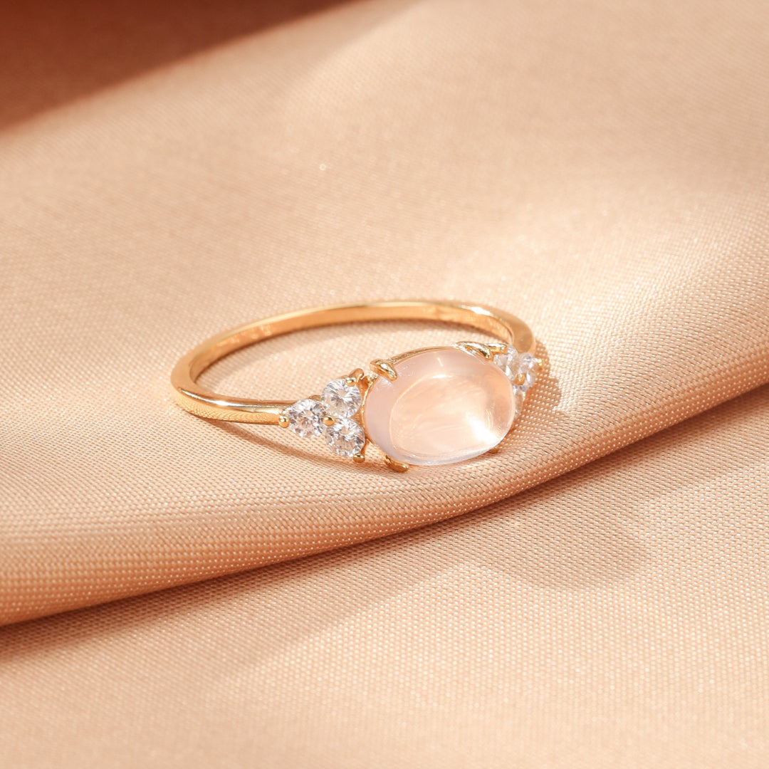 Rose Quartz/Aquamarine Ring – Star Sparkle, Gold Plated Silver