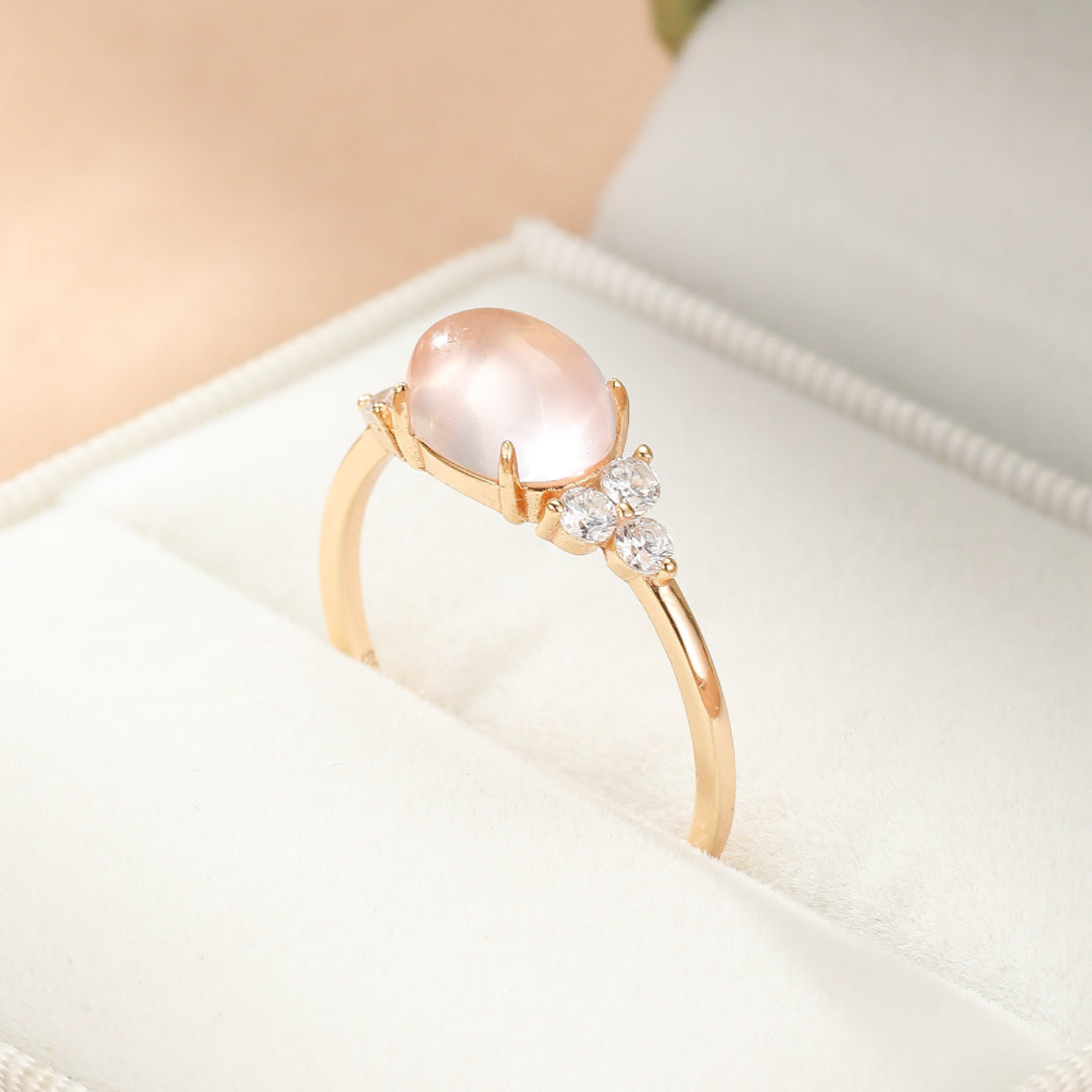 Rose Quartz/Aquamarine Ring – Star Sparkle, Gold Plated Silver