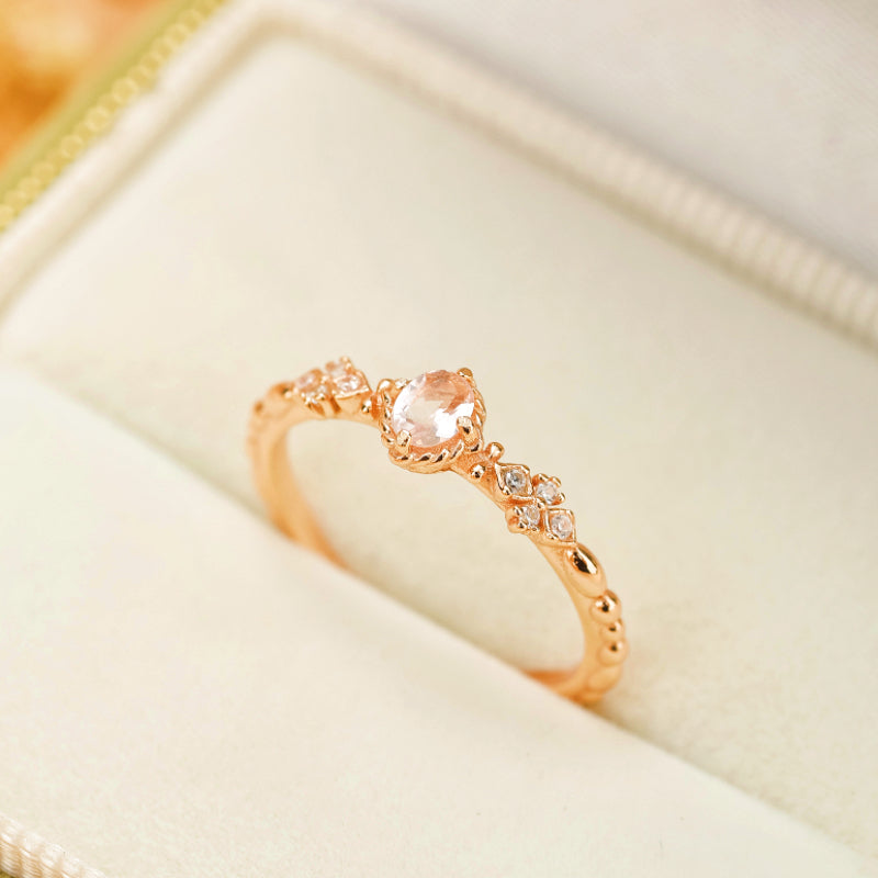 Bague Quartz Rose – Éclat Doux, Argent Plaqué Or