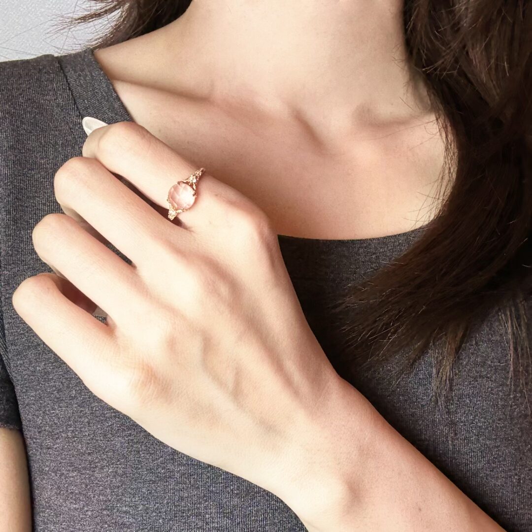 Rose Quartz Ring – Floral Radiance, Gold Plated Silver