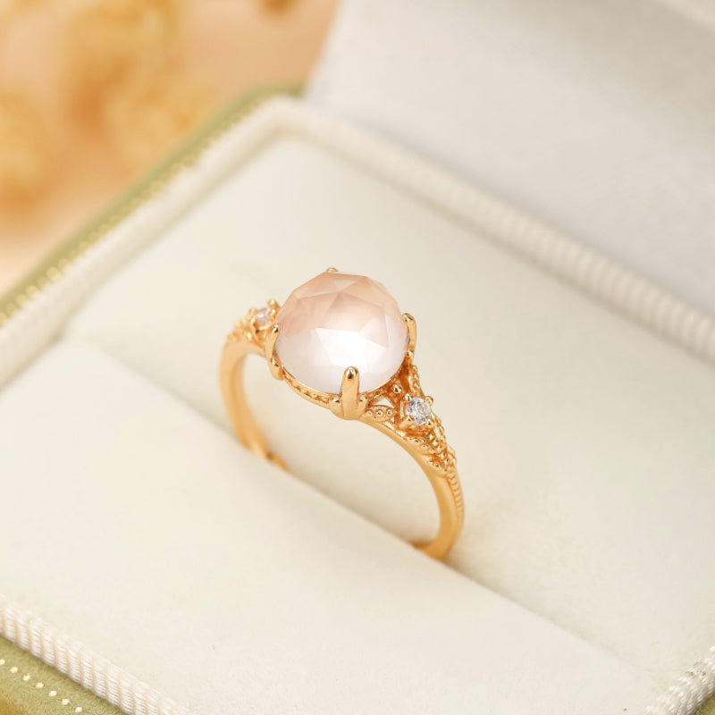 Rose Quartz Ring – Floral Radiance, Gold Plated Silver