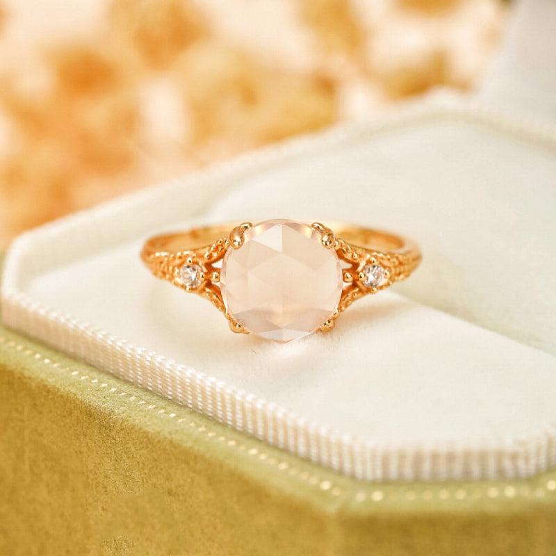 Rose Quartz Ring – Floral Radiance, Gold Plated Silver