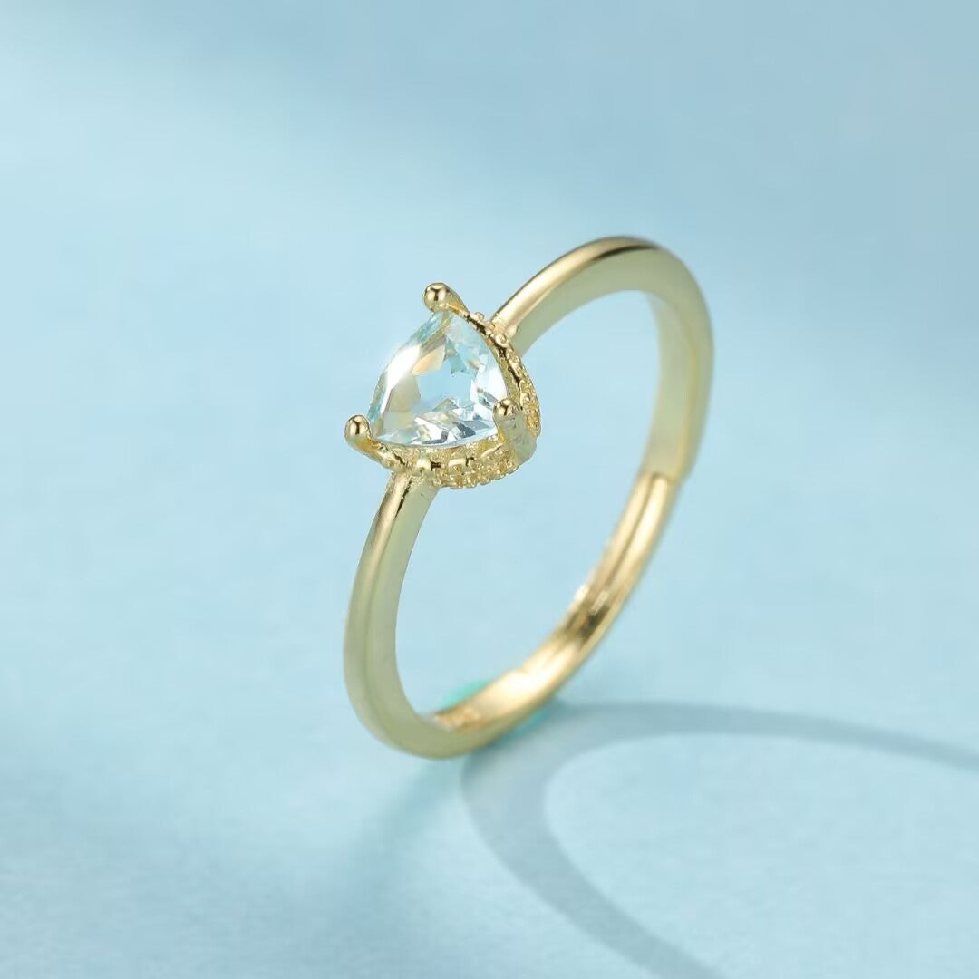 Bague Topaze Ajustable – Éclat Azurin, Argent Plaqué Or 18K