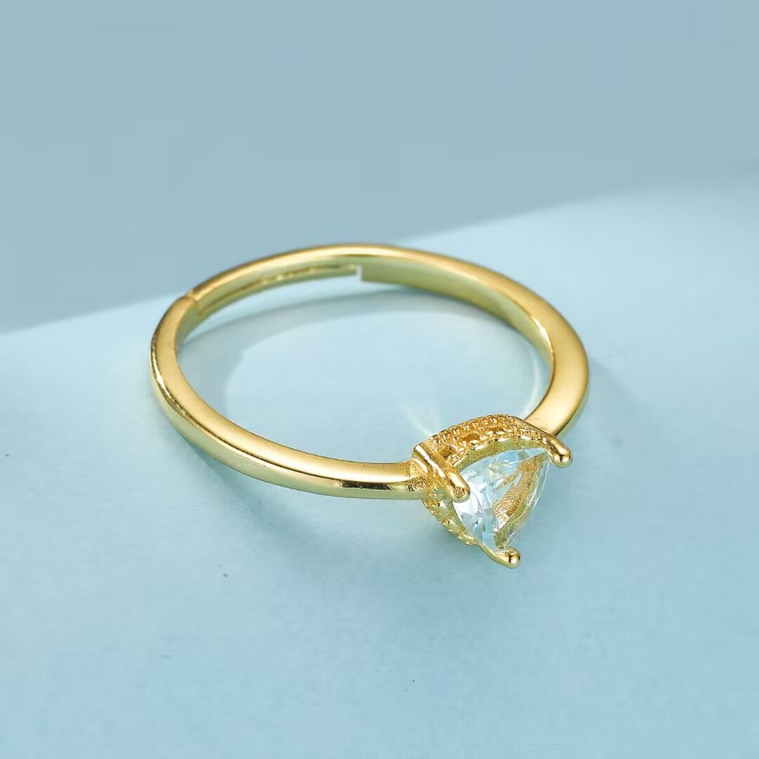 Bague Topaze Ajustable – Éclat Azurin, Argent Plaqué Or 18K