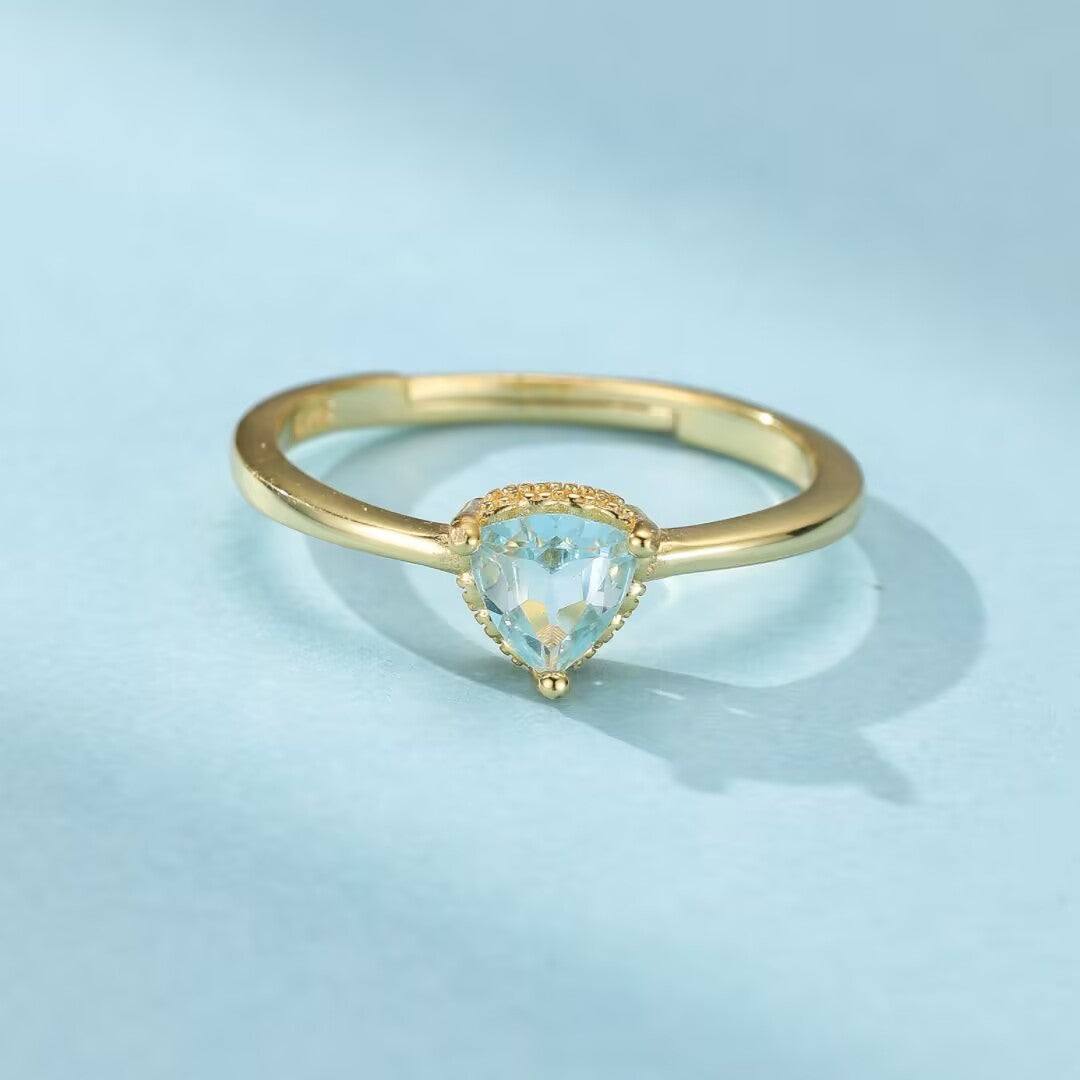 Bague Topaze Ajustable – Éclat Azurin, Argent Plaqué Or 18K
