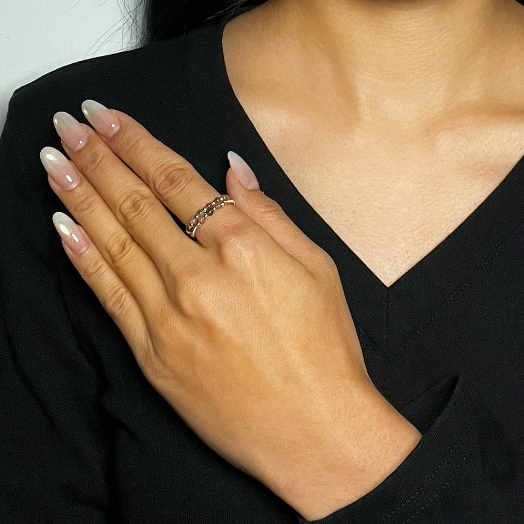 Bague Tourmaline – Harmonie d’Éclats, Argent Plaqué Or 14K
