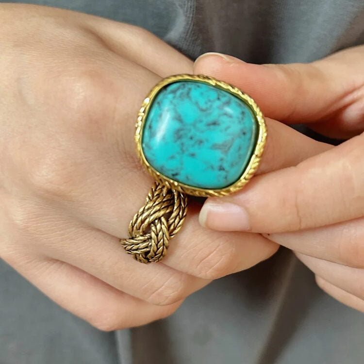 Bague Turquoise – Sérénité d'Océan, Argent Plaqué Or
