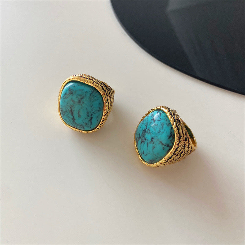 Bague Turquoise – Sérénité d'Océan, Argent Plaqué Or