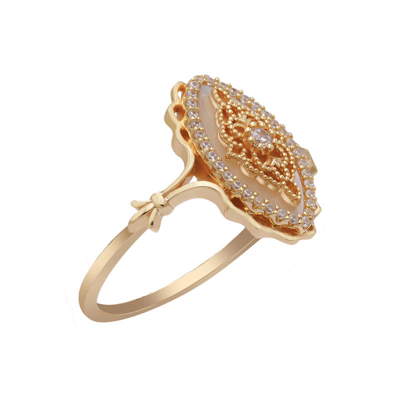 Bague Zircon et Nacre – Nostalgia, Argent Plaqué Or