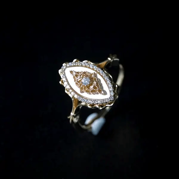 Bague Zircon et Nacre Nostalgia Argent Plaqu Or