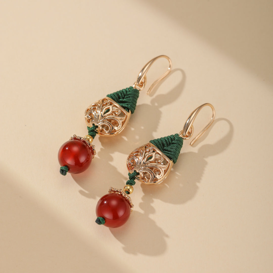 Boucles d'Oreilles Agate – Force Sereine, Plaqué Or