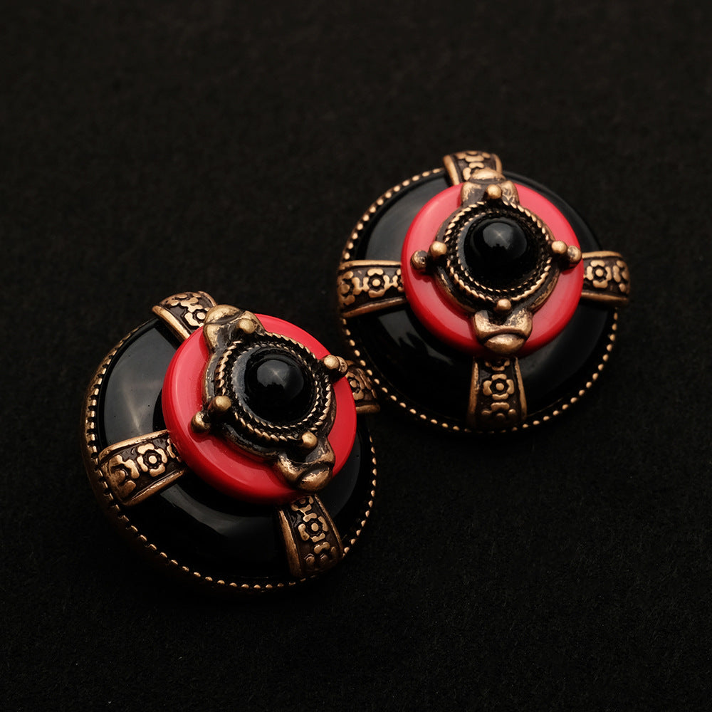Boucles d'Oreilles Agate - Rouge et Noir