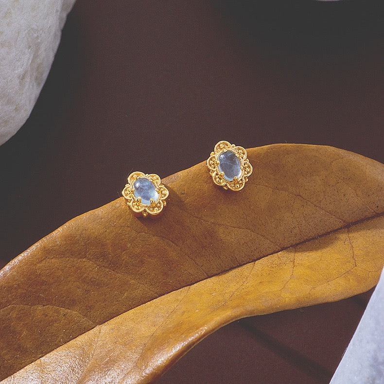 Boucles d'Oreilles Aigue Marine – Aura Marine, Argent Plaqué Or