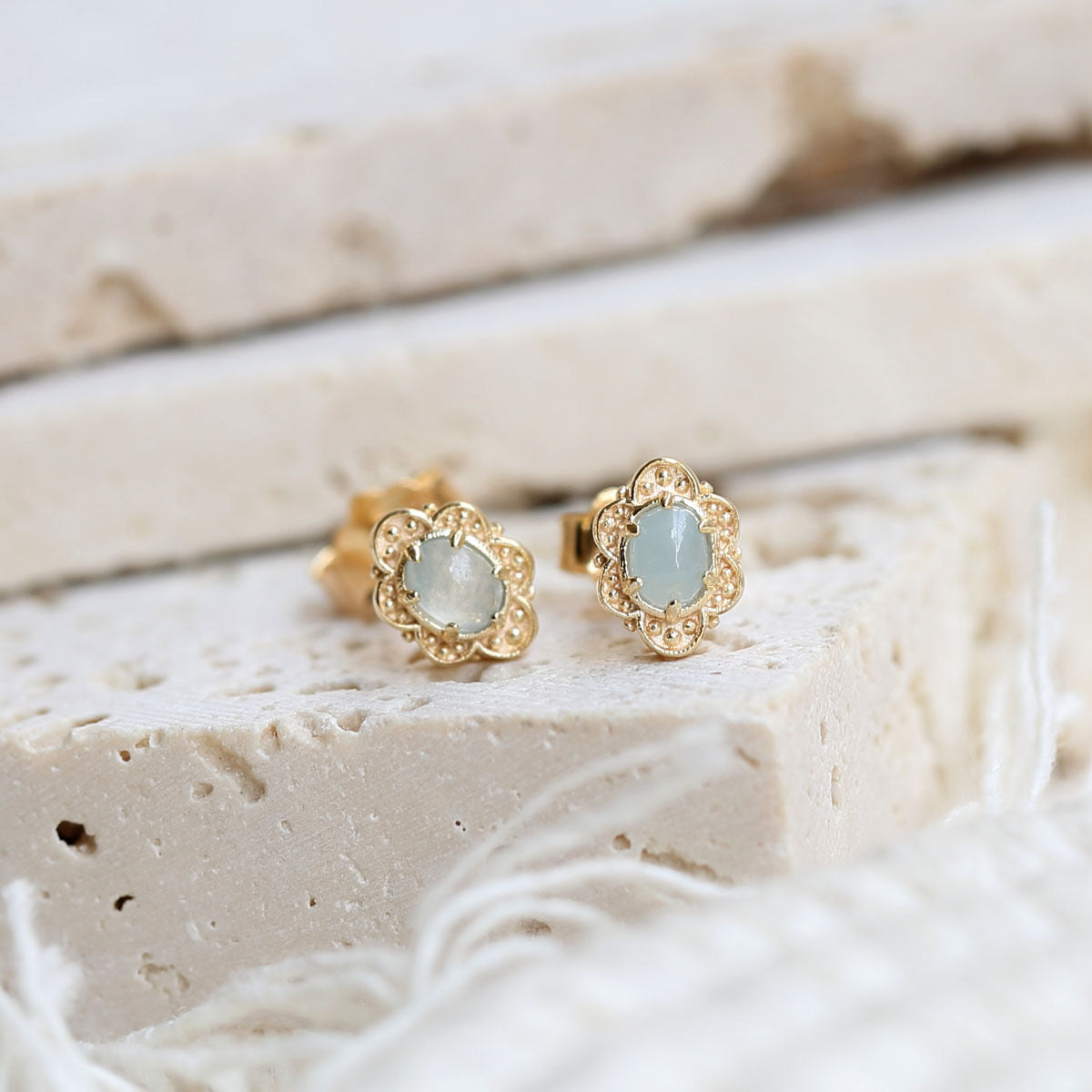 Boucles d'Oreilles Aigue Marine – Aura Marine, Argent Plaqué Or