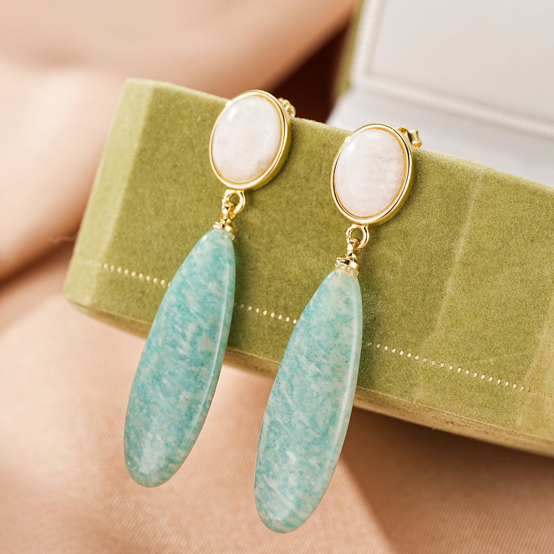 Amazonite and Moonstone Earrings – Nocturnal Elegance