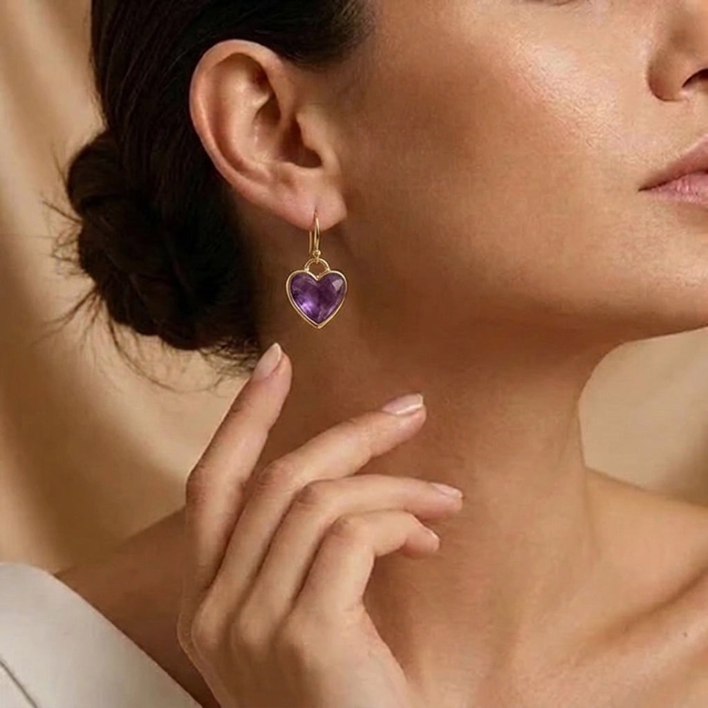 Boucles d'Oreilles Cœur Améthyste – Âme Mystique