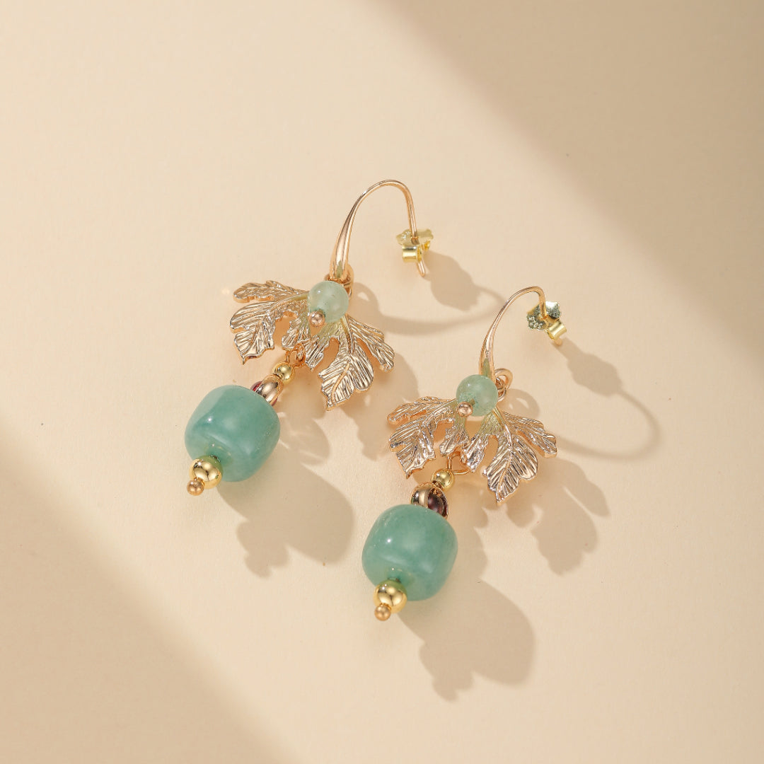 Aventurine Earrings – Green Heart, Gold Plated