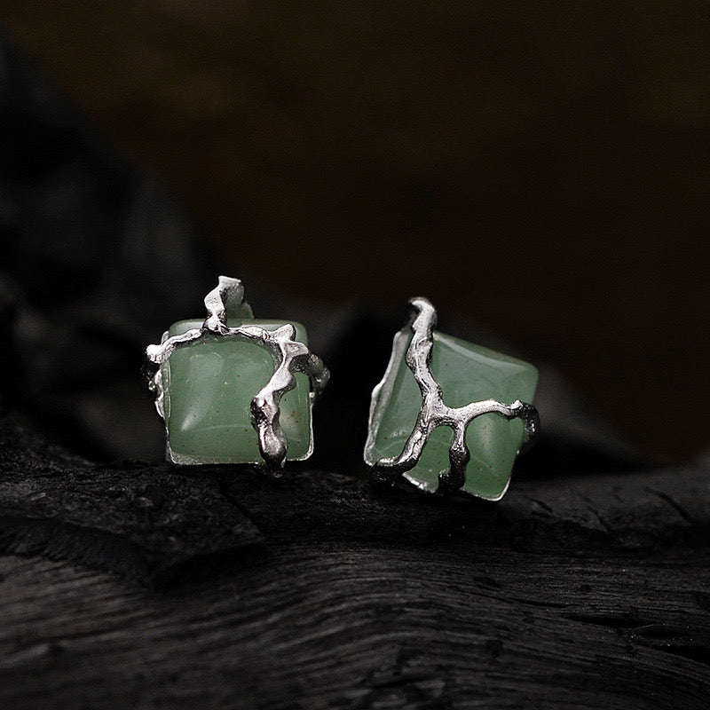 Boucles d'Oreilles Aventurine – Fleur de Sérénité, Argent