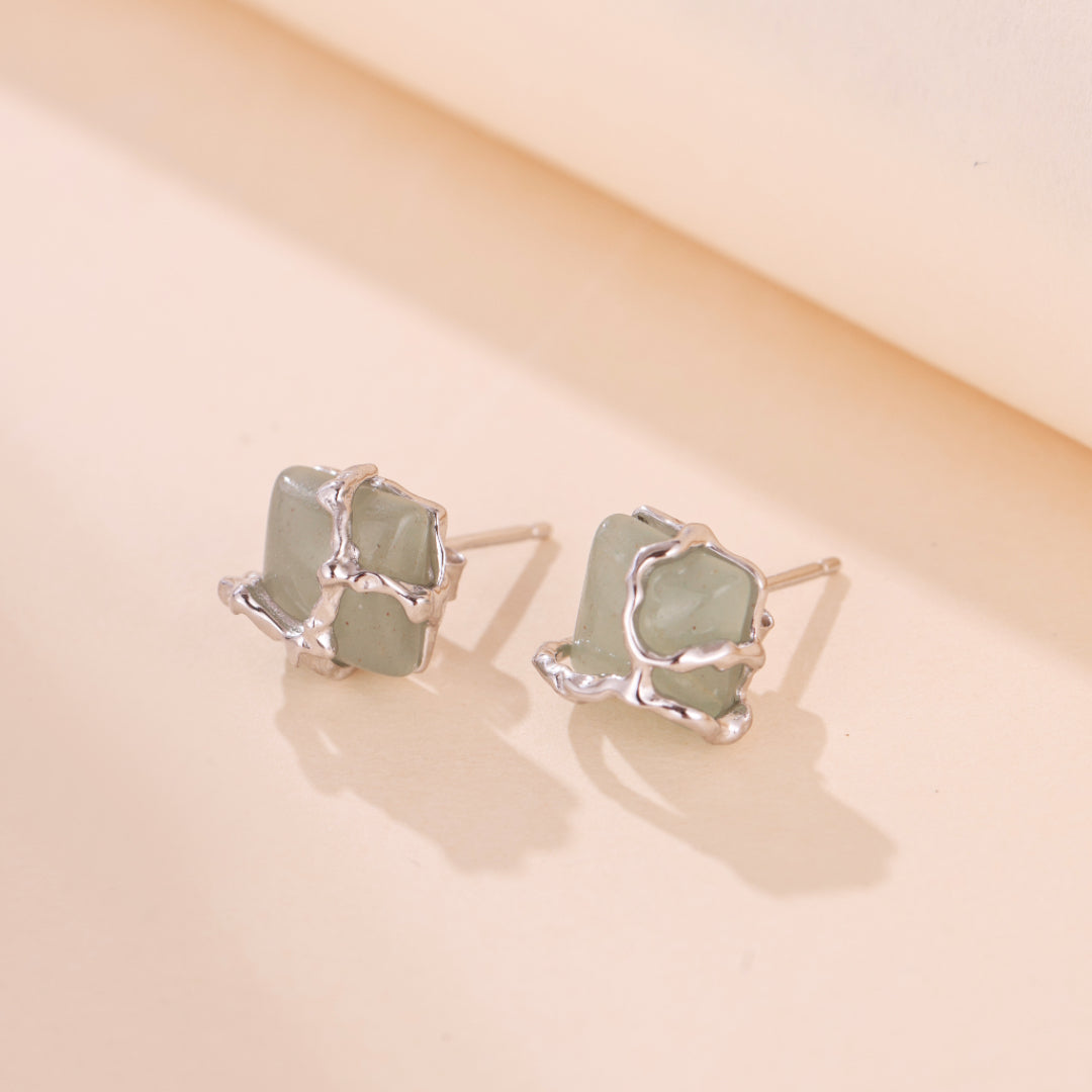 Boucles d'Oreilles Aventurine – Fleur de Sérénité, Argent