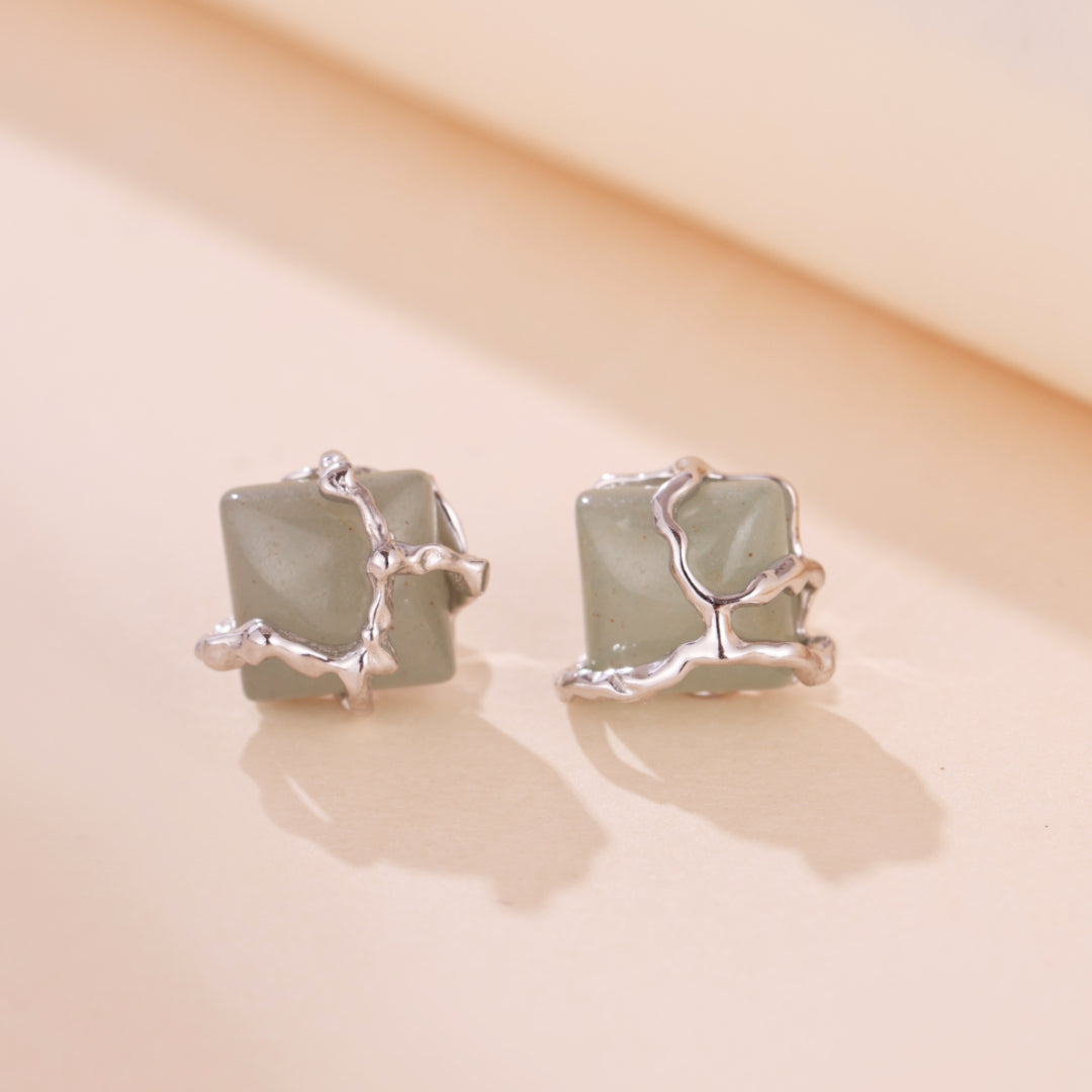 Boucles d'Oreilles Aventurine – Fleur de Sérénité, Argent