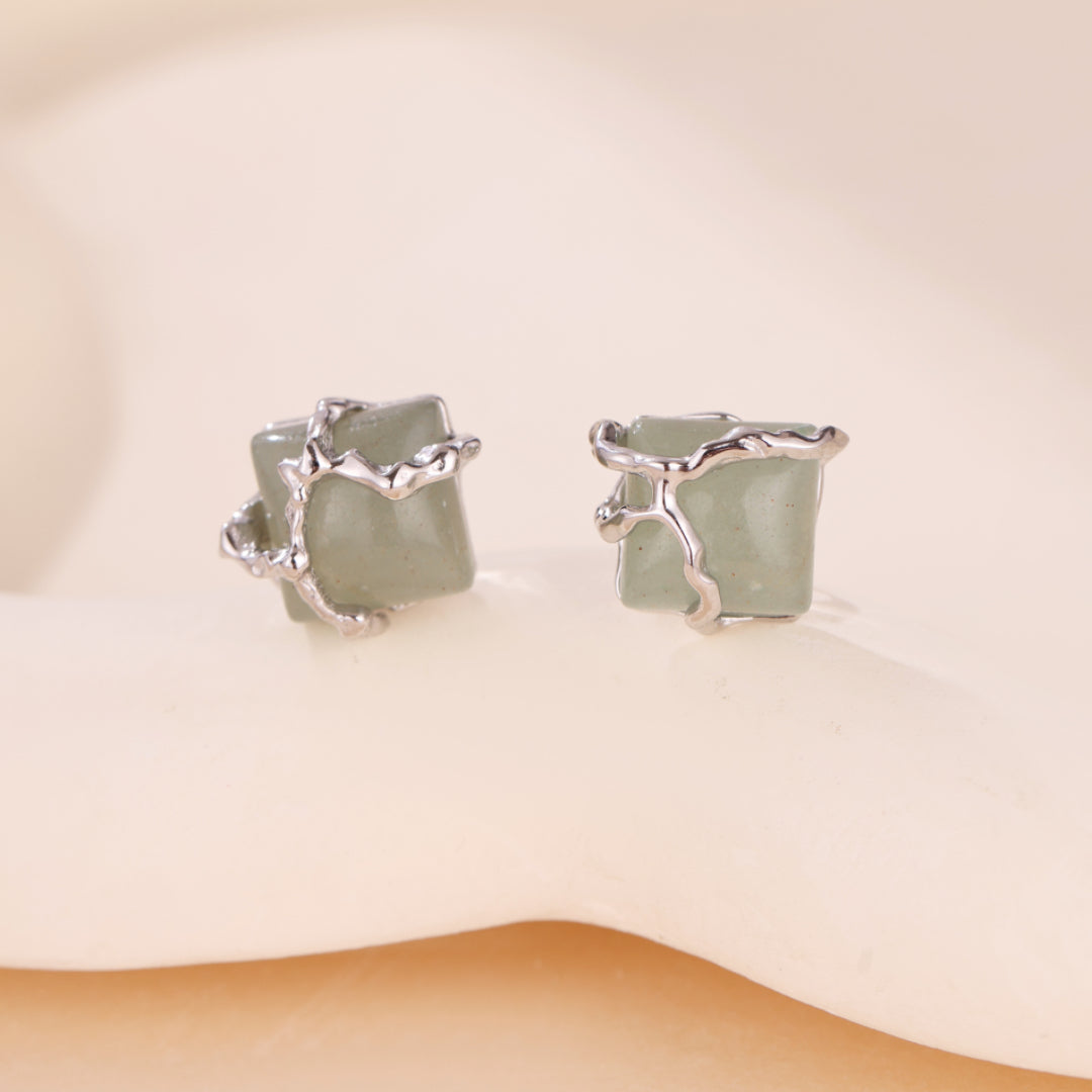 Boucles d'Oreilles Aventurine – Fleur de Sérénité, Argent