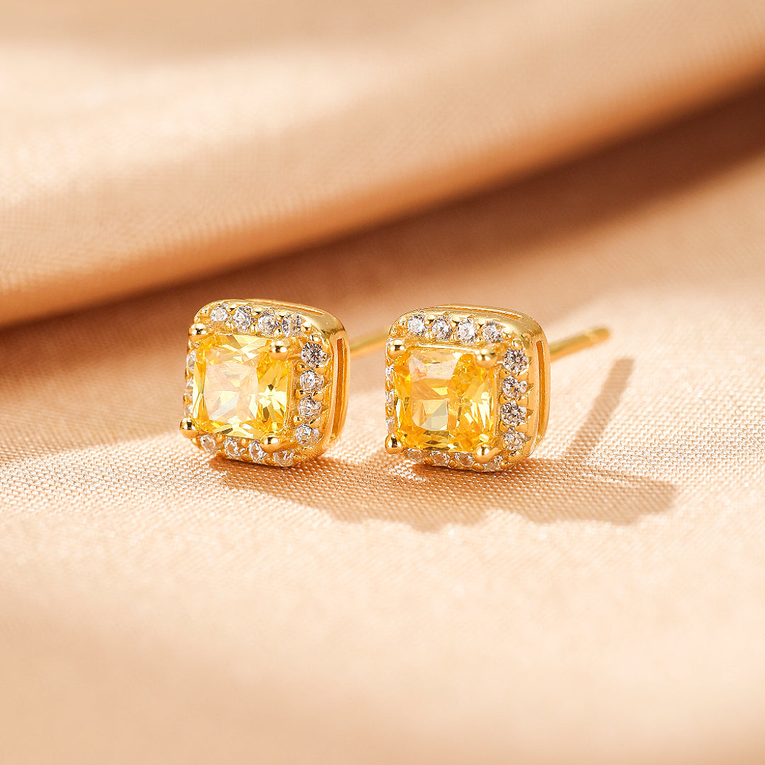 Citrine Earrings – Square Sparkle, Silver