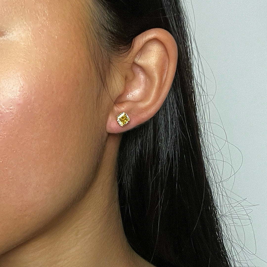 Citrine Earrings – Square Sparkle, Silver