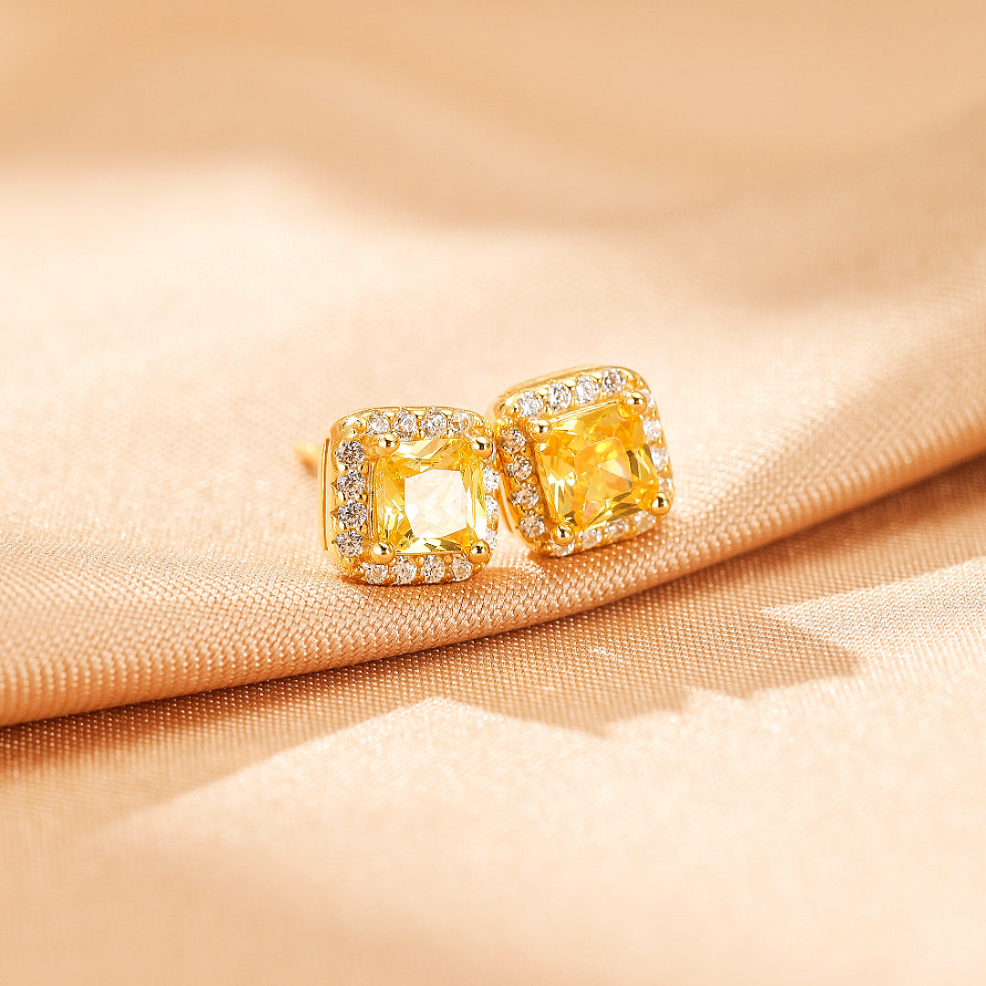 Citrine Earrings – Square Sparkle, Silver