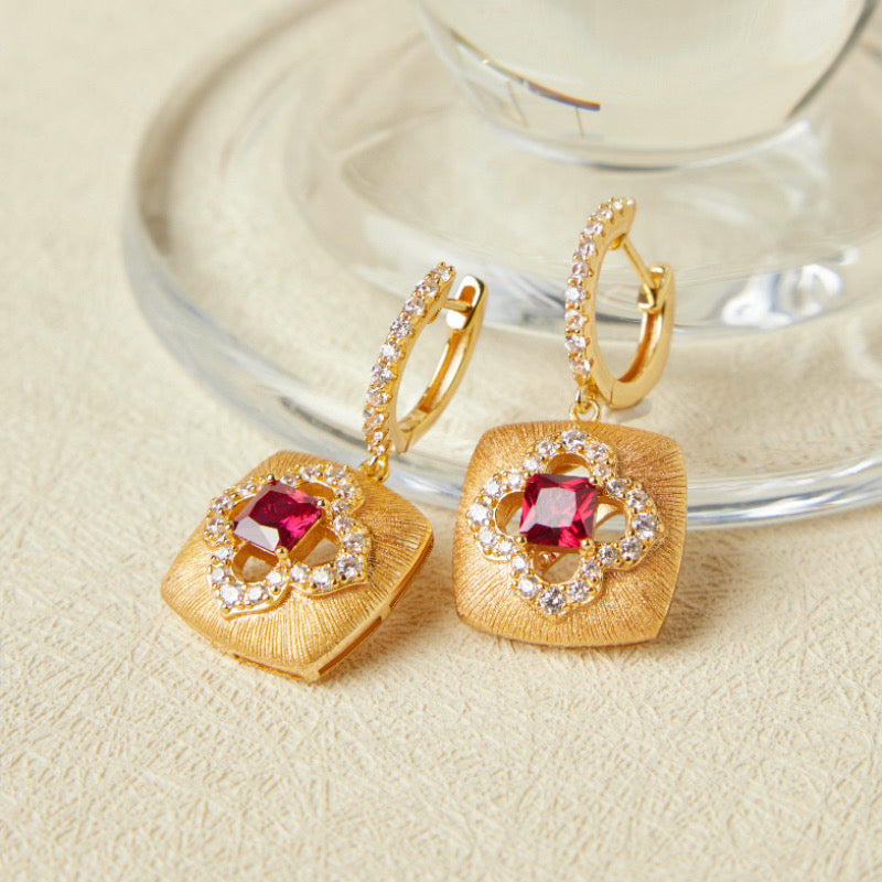 Boucles d'Oreilles Cornaline – Chance Florale, Argent Plaqué Or