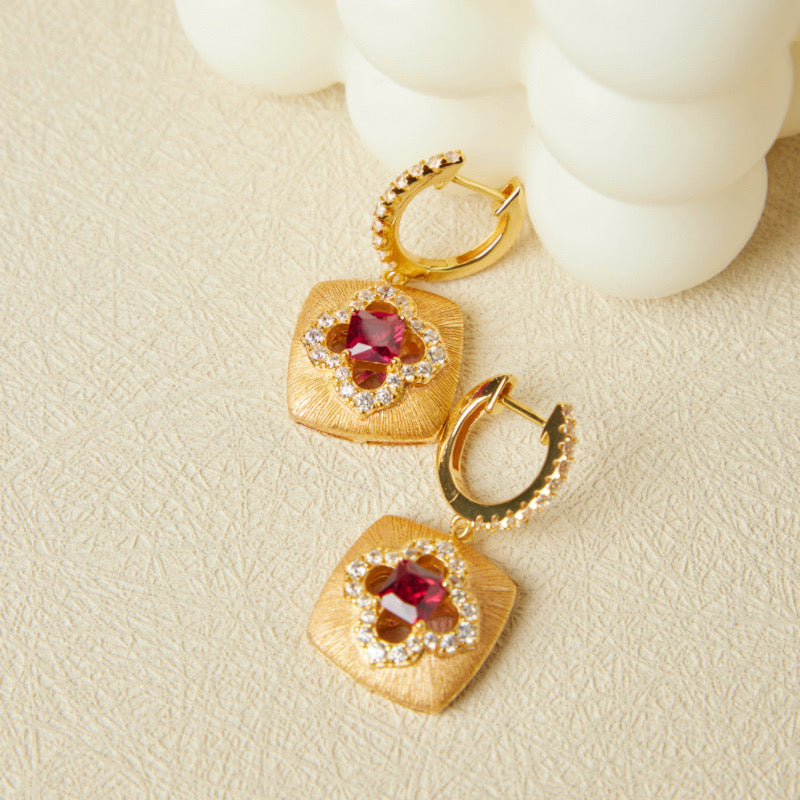 Boucles d'Oreilles Cornaline – Chance Florale, Argent Plaqué Or