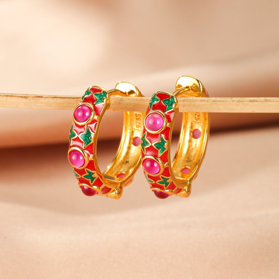Carnelian Earrings – Enchanted Garden, Enameled Silver