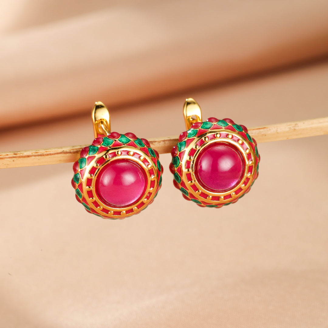 Carnelian Earrings – Royal Rosette, Enameled Silver