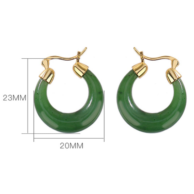 Boucles d'Oreilles Créoles Jade – Sérénité, Argent Plaqué Or