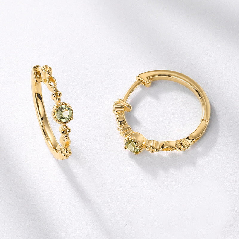Boucles d'Oreilles Créoles Péridot – Élégance Naturelle, Argent Plaqué Or