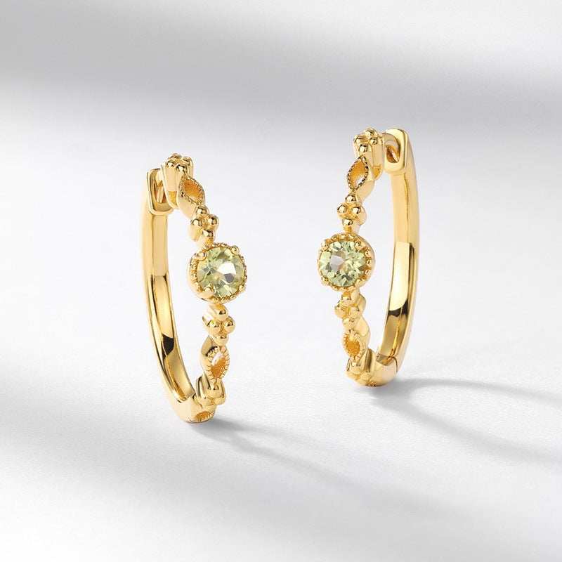 Boucles d'Oreilles Créoles Péridot – Élégance Naturelle, Argent Plaqué Or