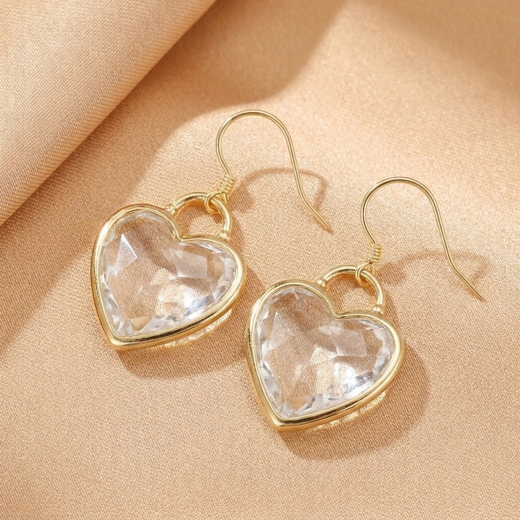 Boucles d'Oreilles Cœur Cristal de Roche – Âme Mystique