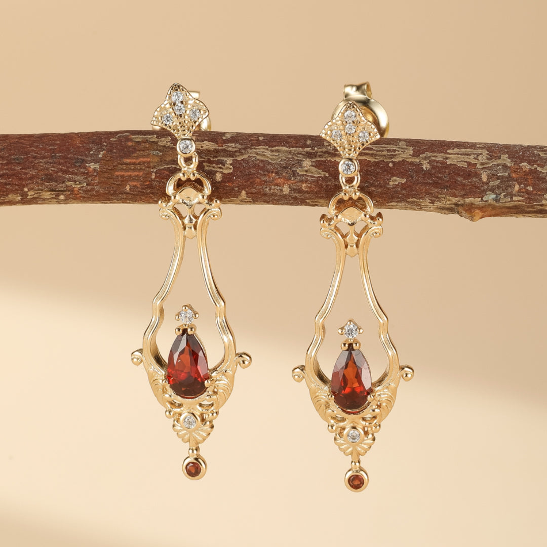 Garnet Earrings – Majestic Reflection, Gold Plated Silver