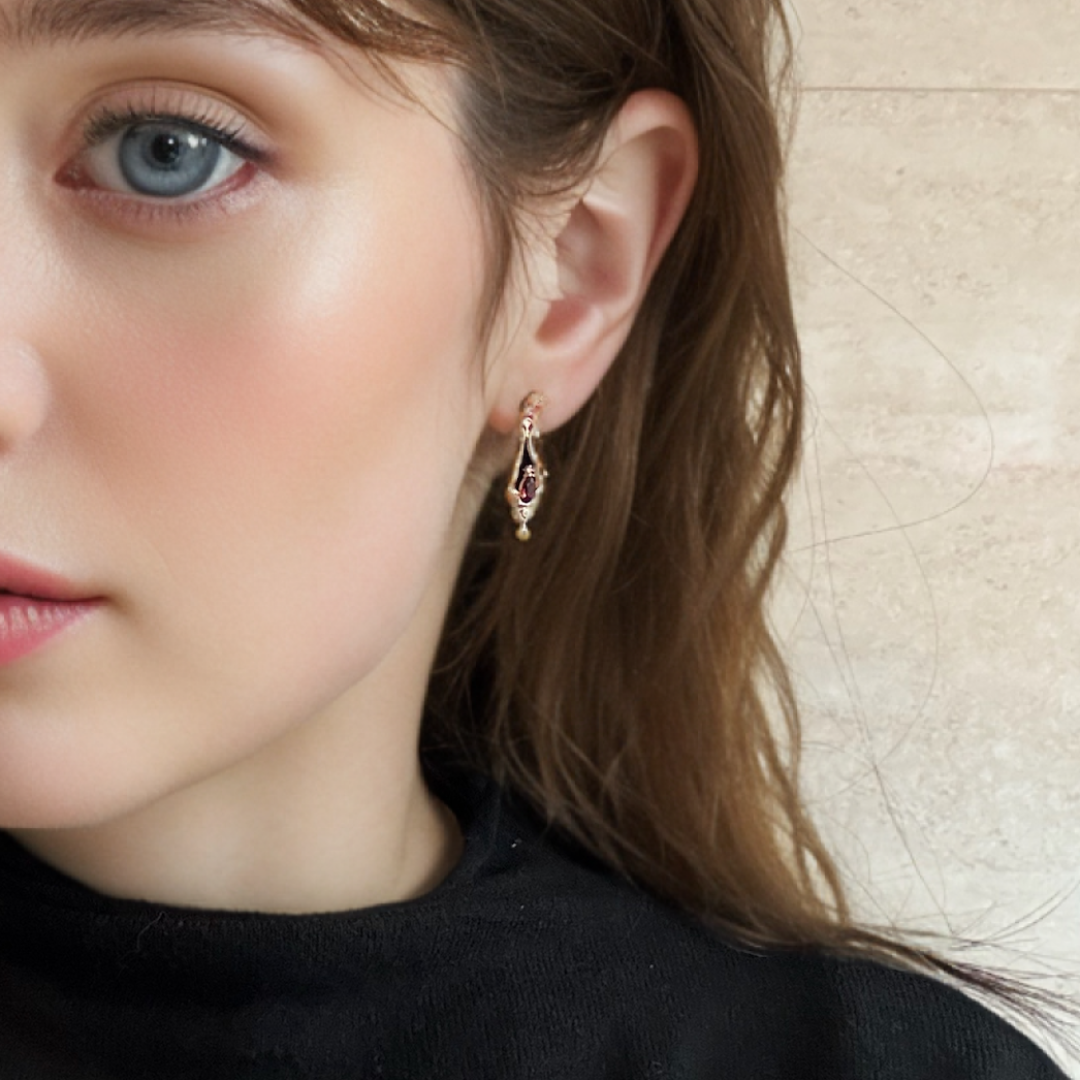 Garnet Earrings – Majestic Reflection, Gold Plated Silver