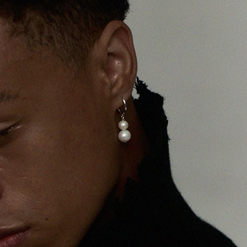 Men's Pearl Earrings – Light, Silver