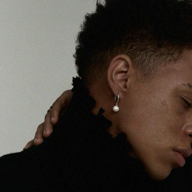 Men's Pearl Earrings – Light, Silver