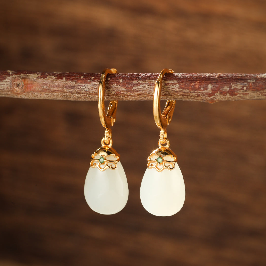 Boucles d'Oreilles Jade – Aura Apaisante, Argent Plaqué Or