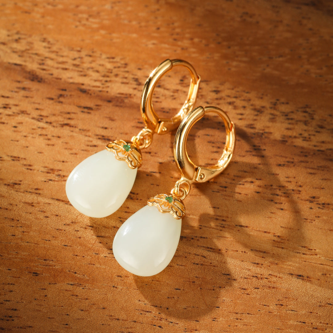 Boucles d'Oreilles Jade – Aura Apaisante, Argent Plaqué Or