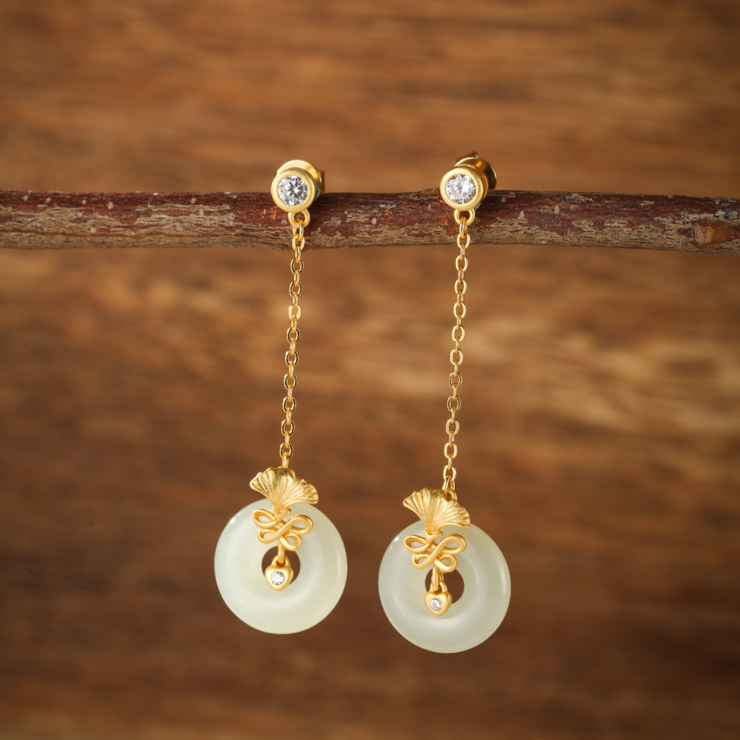White Jade Earrings – Carnation Grace, Gold Plated Silver