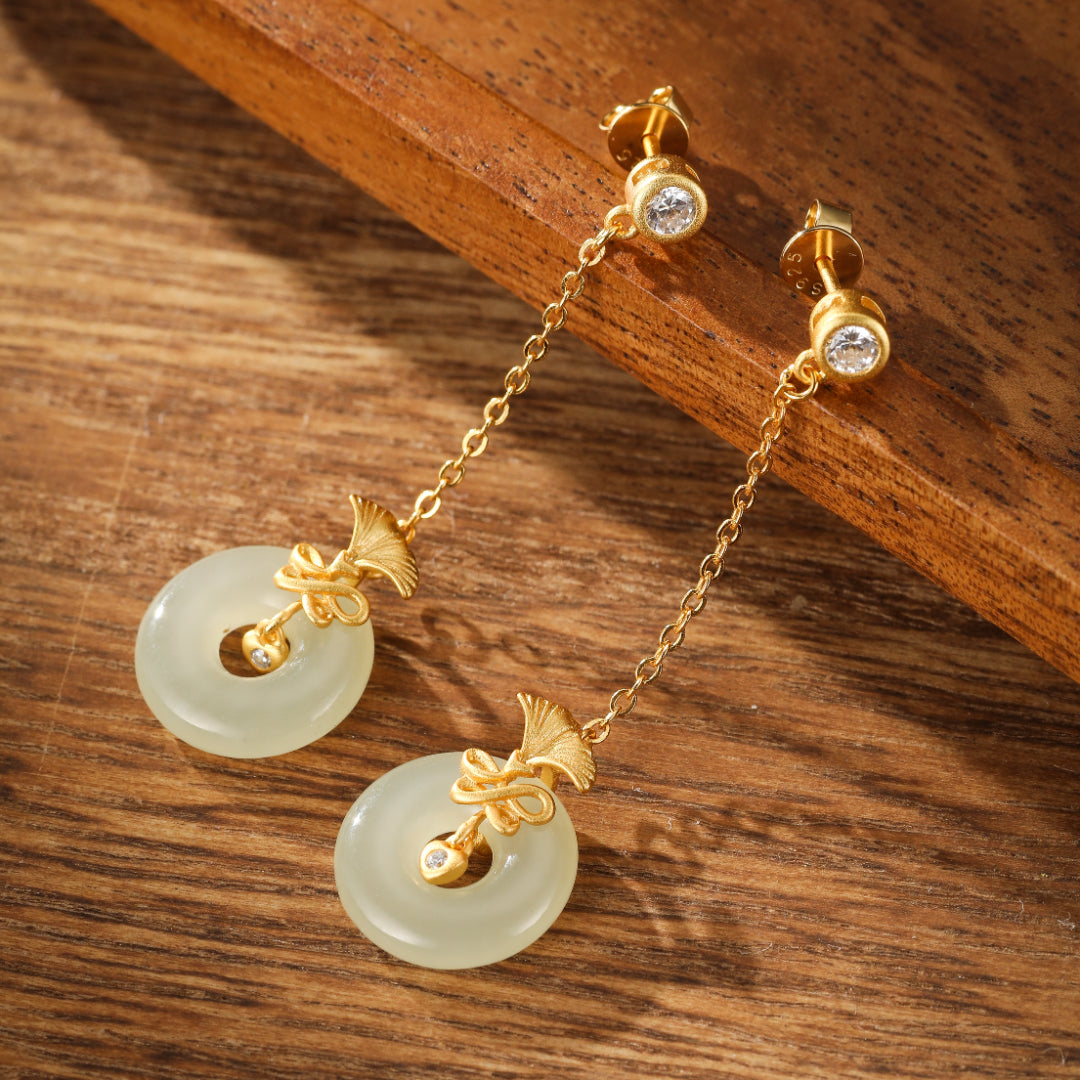 White Jade Earrings – Carnation Grace, Gold Plated Silver