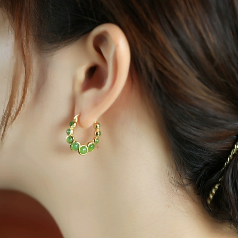 Boucles d'Oreilles Jade – Danse Verdoyante, Argent