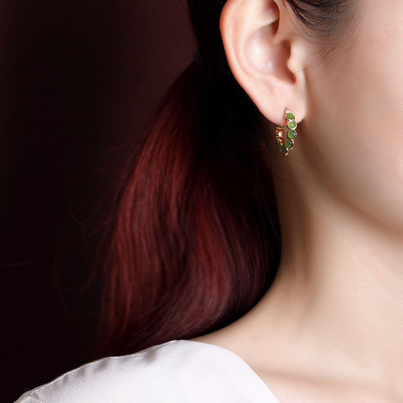 Boucles d'Oreilles Jade – Danse Verdoyante, Argent