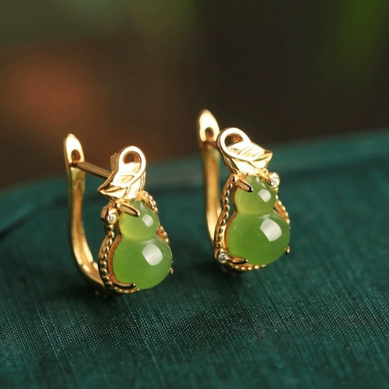 Boucles d'Oreilles Jade – Délice, Argent Plaqué Or