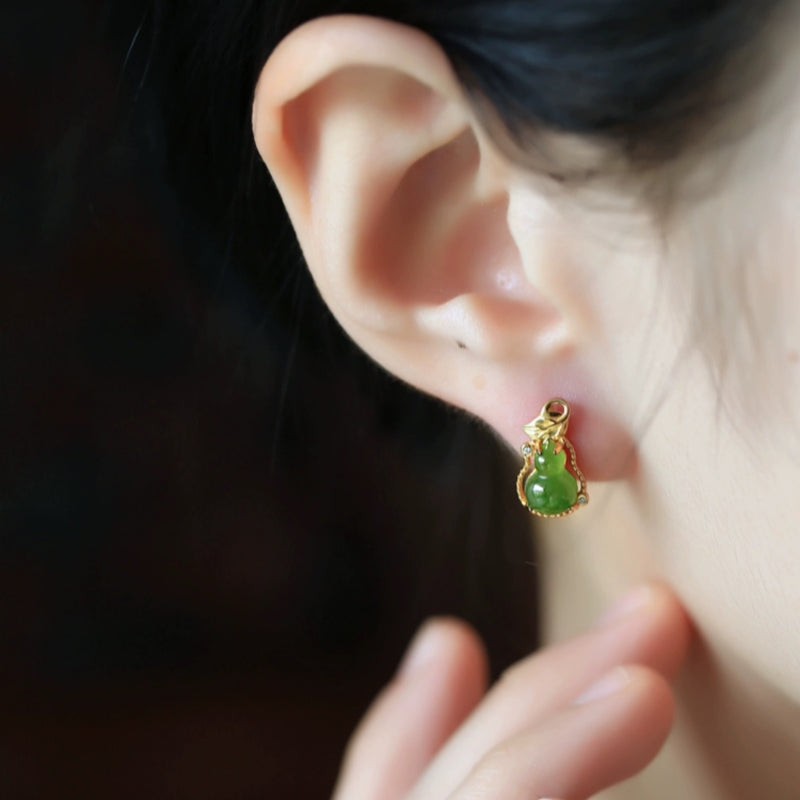 Boucles d'Oreilles Jade – Délice, Argent Plaqué Or