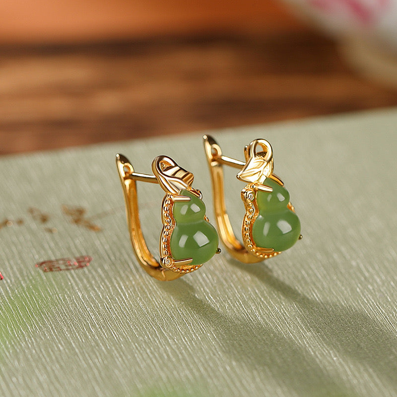 Boucles d'Oreilles Jade – Délice, Argent Plaqué Or