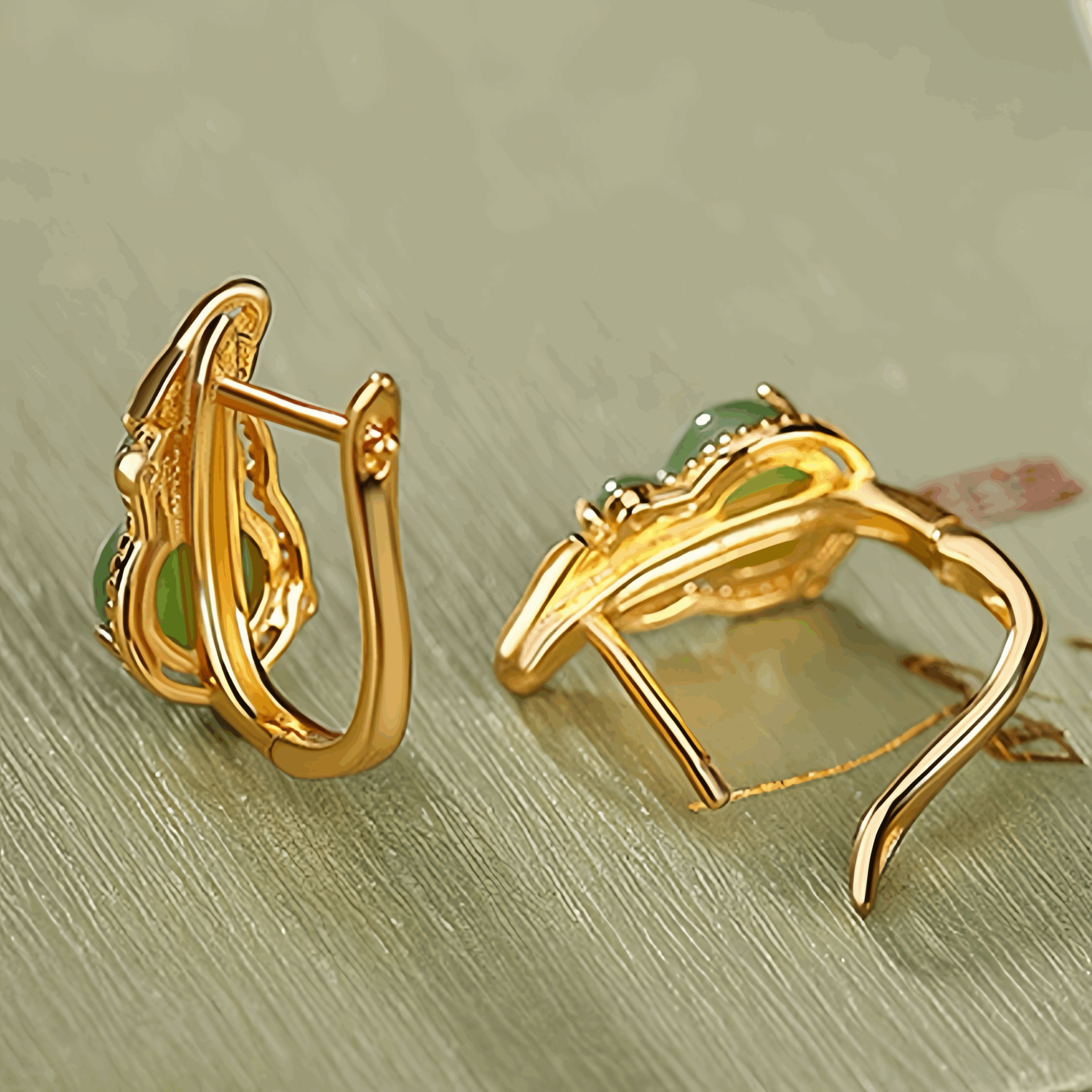 Boucles d'Oreilles Jade – Délice, Argent Plaqué Or